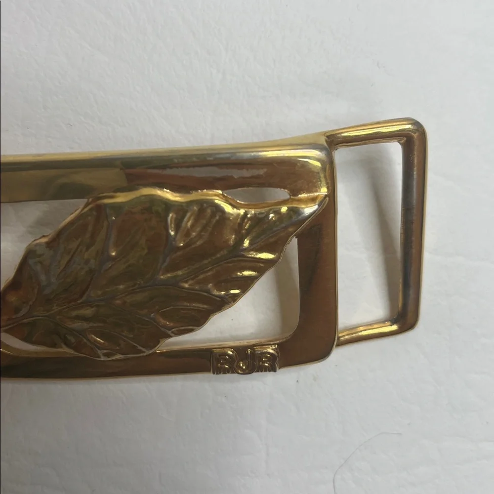 Vintage Belt Buckle R J Reynolds Tobacco Leaf Gold Tone